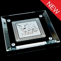 6mm thick Glass Coaster 4 inch Square Bevel Edge, Plastic Feet, White Boxed
