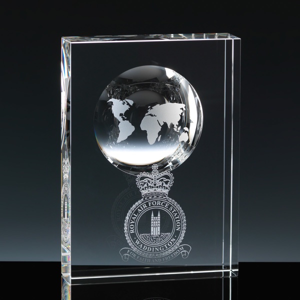 Optical Crystal Award Fantasy Globe Without Colour, Single, Velvet Casket