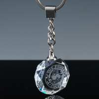 Optical Crystal Gift Round Keyring, Single, Blue Boxed